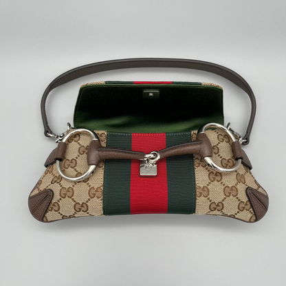 Exklusive Gucci Horsebit Bag GG Canvas Braun Beige – kleine Luxus Schultertasche