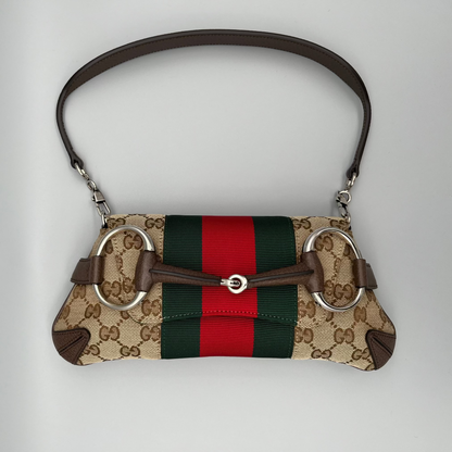 Gucci GG Canvas Horsebit Chain Schultertasche Braun Beige – luxuriöse Designer-Handtasche Einzelstck