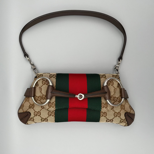 Gucci GG Canvas Horsebit Chain Schultertasche Braun Beige – luxuriöse Designer-Handtasche Einzelstck